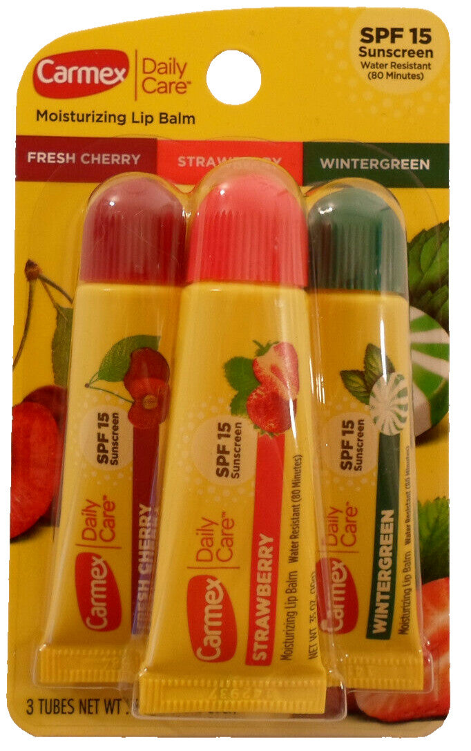 Carmex SPF15 Cherry Strawberry Wintergreen Lip Balm 3-Pack - Daily Care