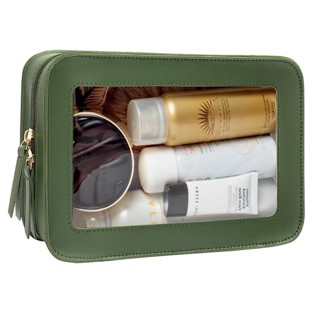 Clear Makeup Bag Organizer TSA Approved Portable Travel Toiletry Green