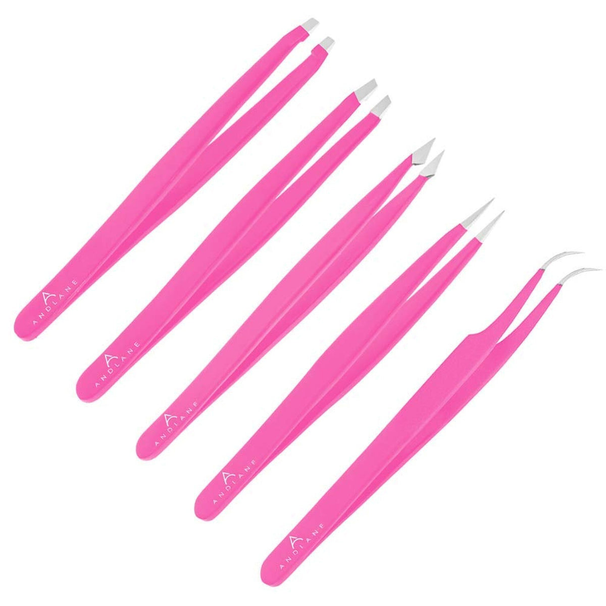 Professional Stainless Steel Tweezers Set - 5-Piece Precision Grooming Kit