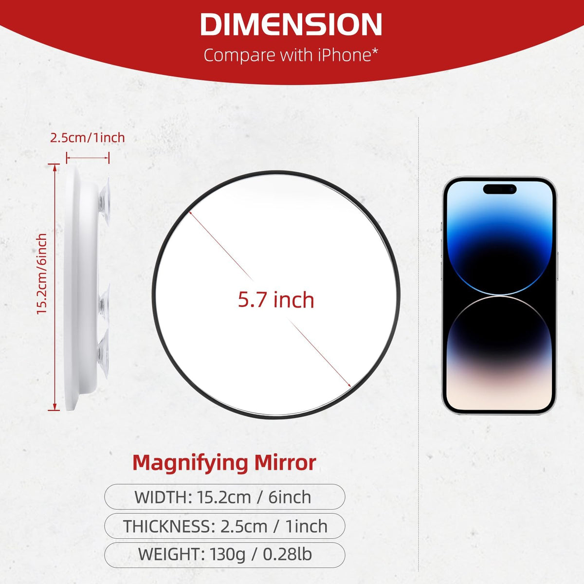 Travel Magnifying Makeup Mirror 6 Inch with 5X-30X Magnification & Suction Cups