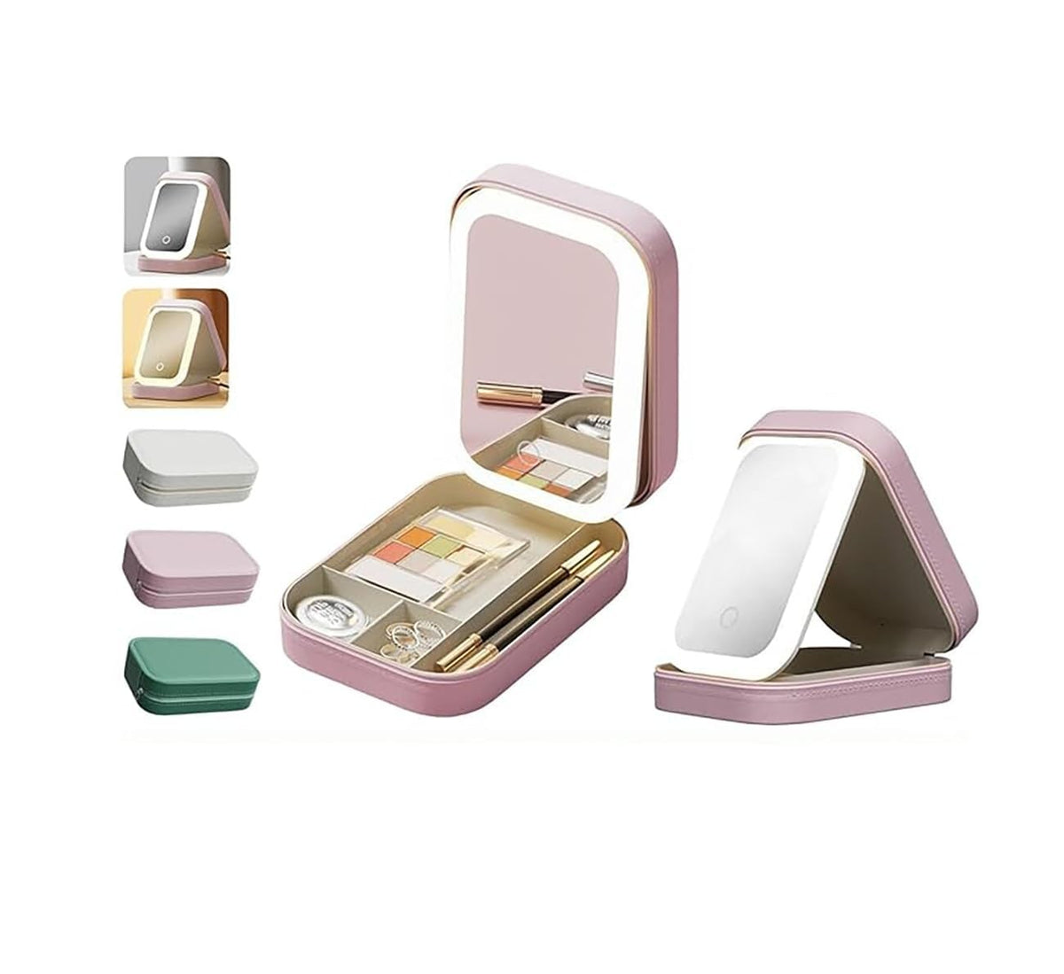 Travel Makeup Bag with LED Lighted Mirror and Custom Compartments