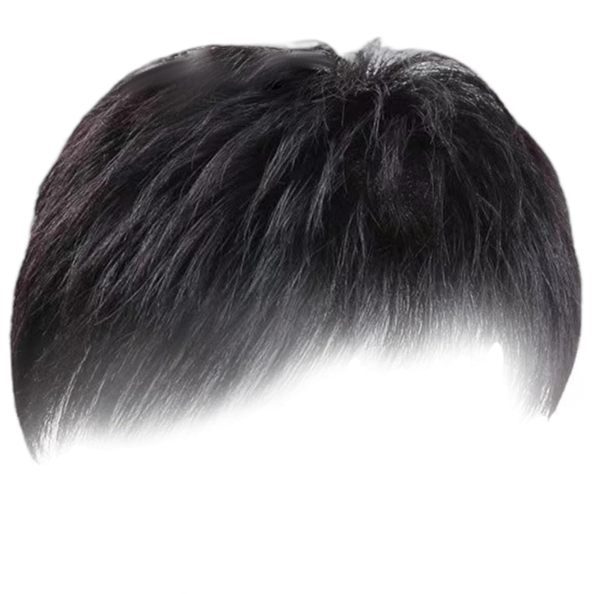 Men's Short Black Clip-On Wig with Bangs - Natural Hairpiece for Thinning Hair