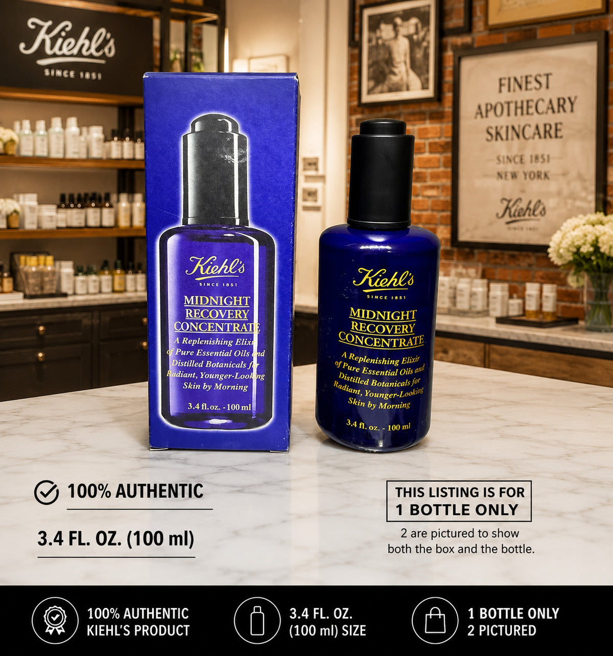 Kiehl’s Midnight Recovery Face Oil - 3.4 oz Night Serum & Elixir