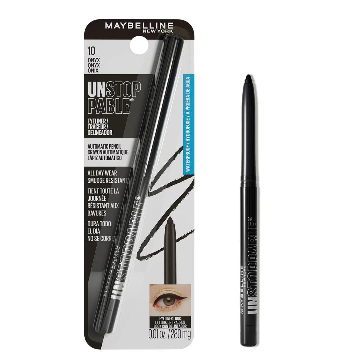 Waterproof Mechanical Eyeliner Pencil - Deep Black, Smudge Resistant, Onyx