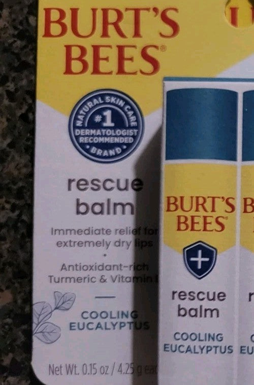 4 Pack Burt's Bees Rescue Repair Lip Balm with Eucalyptus & Turmeric
