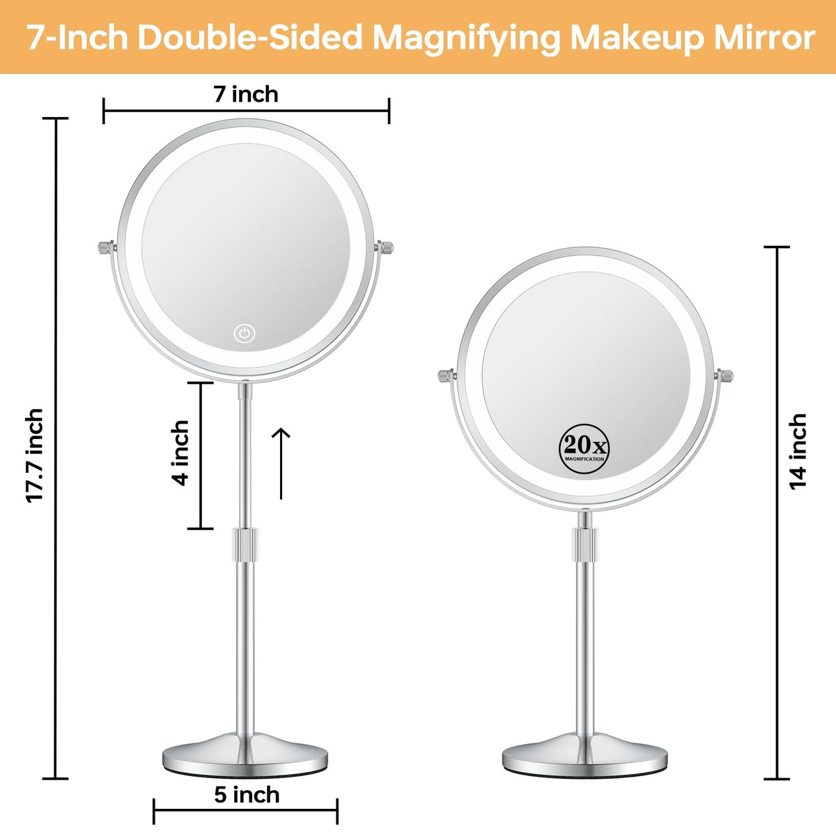 Adjustable LED Makeup Mirror with Lights and 1X/20X Magnification