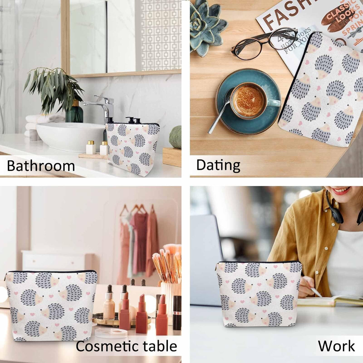 Hedgehog Makeup Organizer Bag - Large Capacity Travel Cosmetic Bag for Men Women
