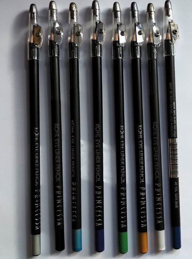 Princessa Kohl Eye Liner Pencils Set of 8 with Sharpener - Vibrant Colors