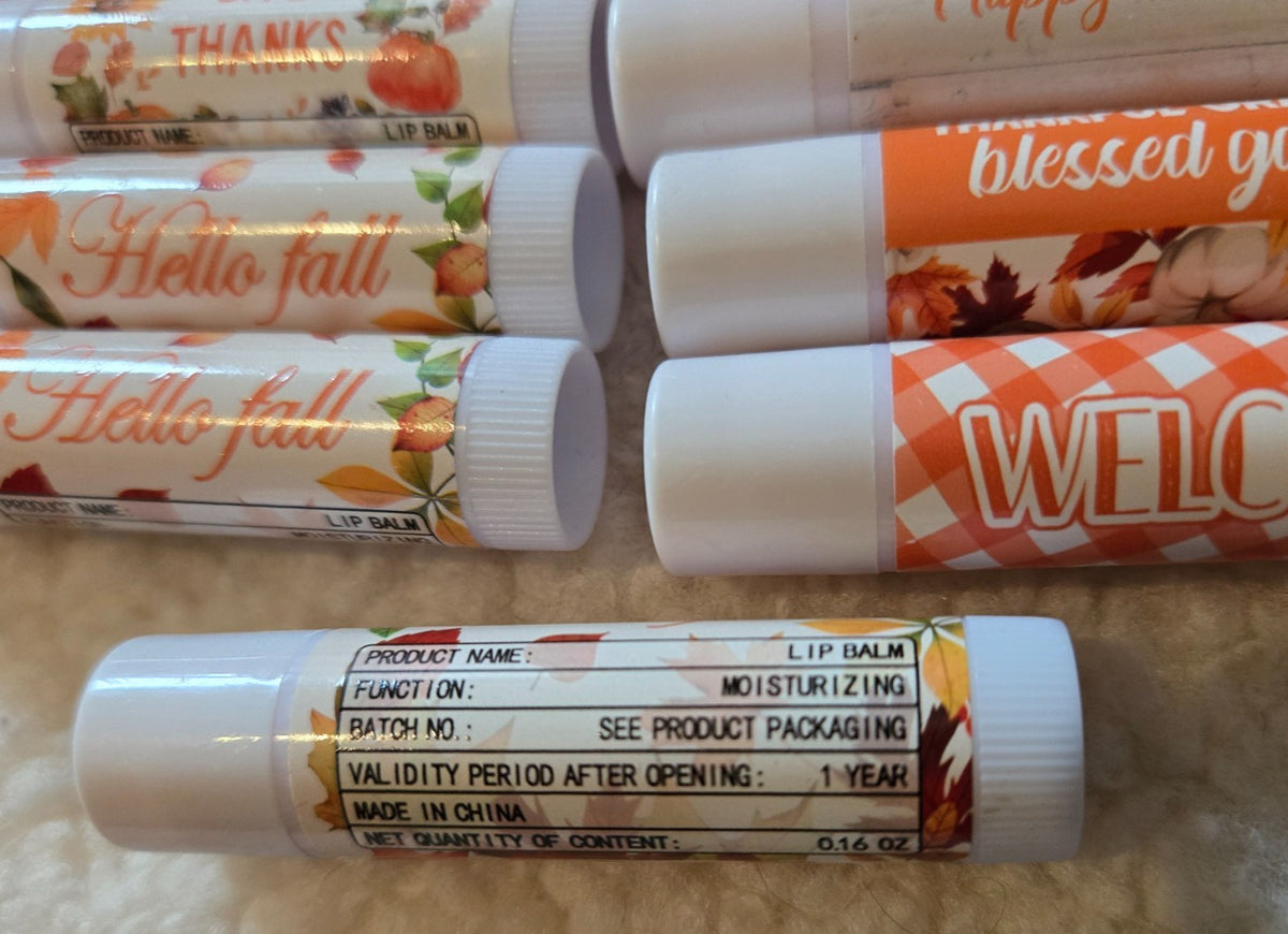 Pumpkin Pie Lip Balm Set - 25 Moisturizing Fall Lip Care with Cute Labels