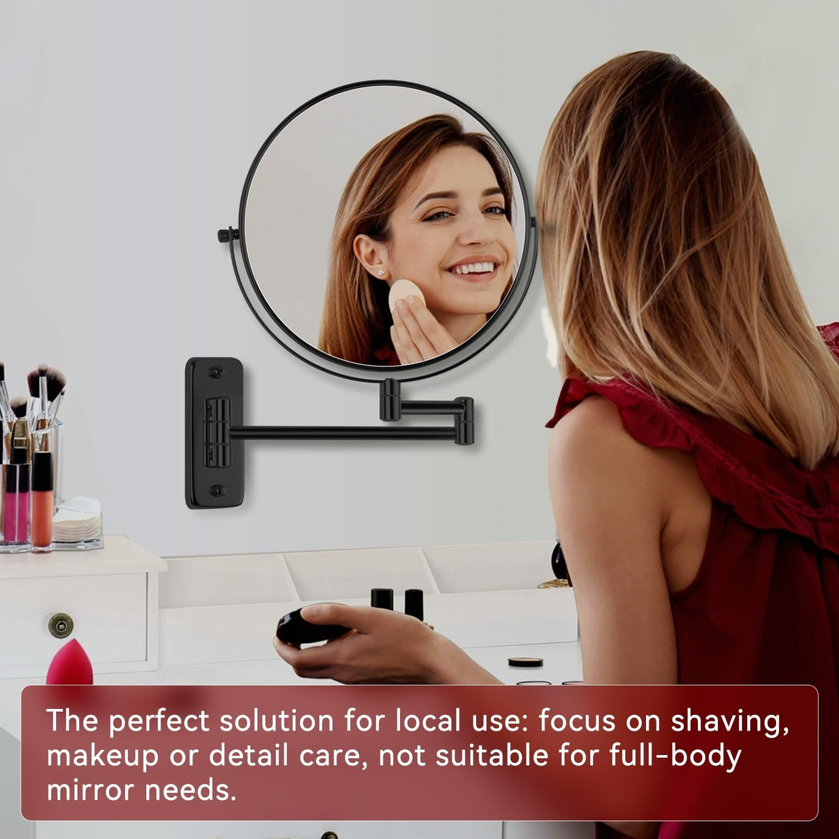 8-Inch Wall Mount Makeup Mirror with 20X Magnification, Double-Sided, Adjustable Swivel, Black