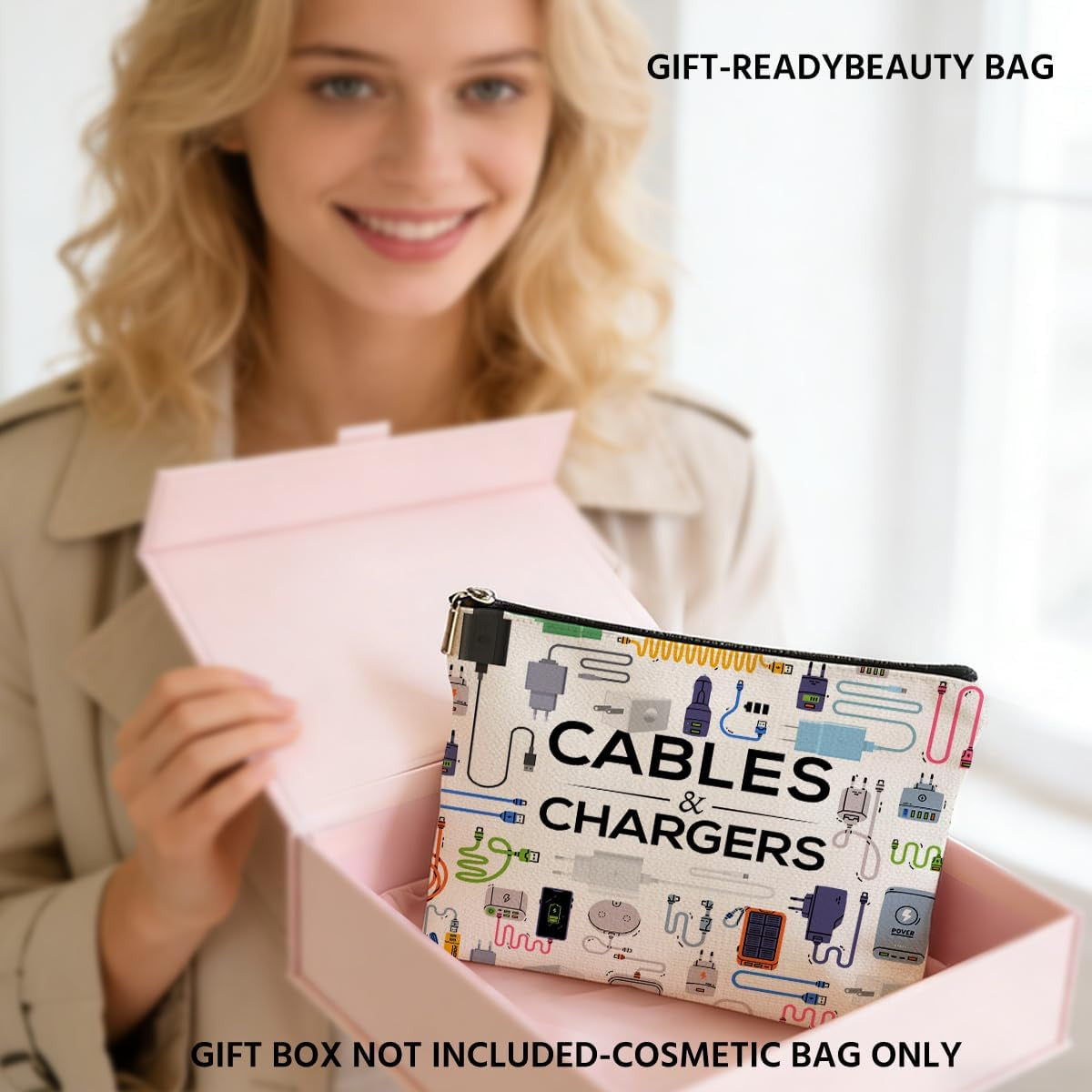 Travel Makeup Bag with Charger Organizer Waterproof Cosmetic Pouch