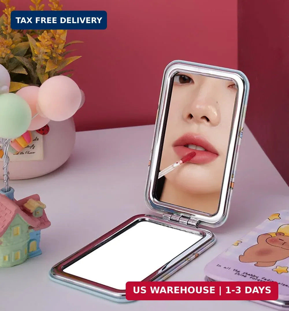 Portable Double-Sided Compact Mirror with 1X/3X Magnification - Small Travel Vanity Mirror