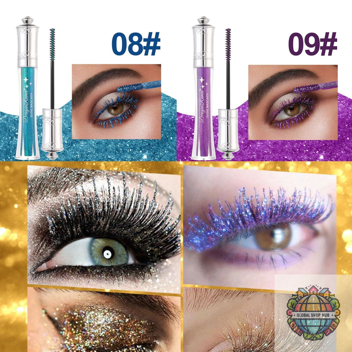Colorful Glitter Mascara Set - Long, Voluminous, Sparkling Lash Colors