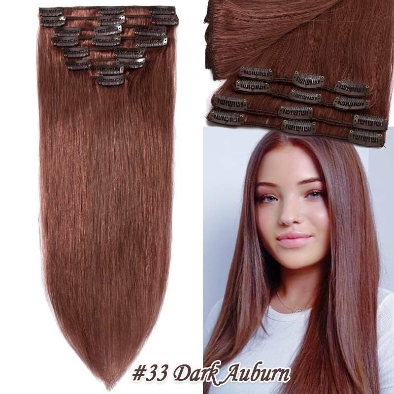 Clip In Hair Extensions Full Head Remy Human Hair 8-24 Inch Multiple Colors & Lengths