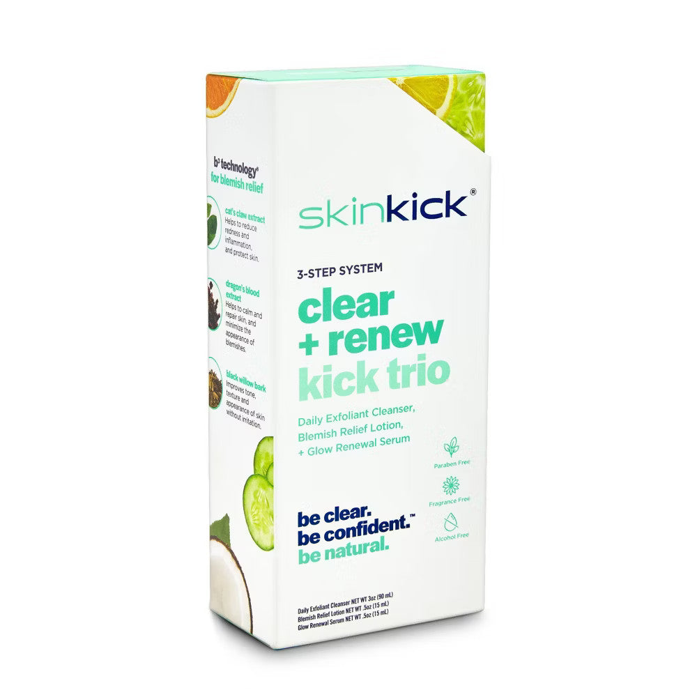 SkinKick Clear and Renew 3-Step Skincare Trio for All Skin Types