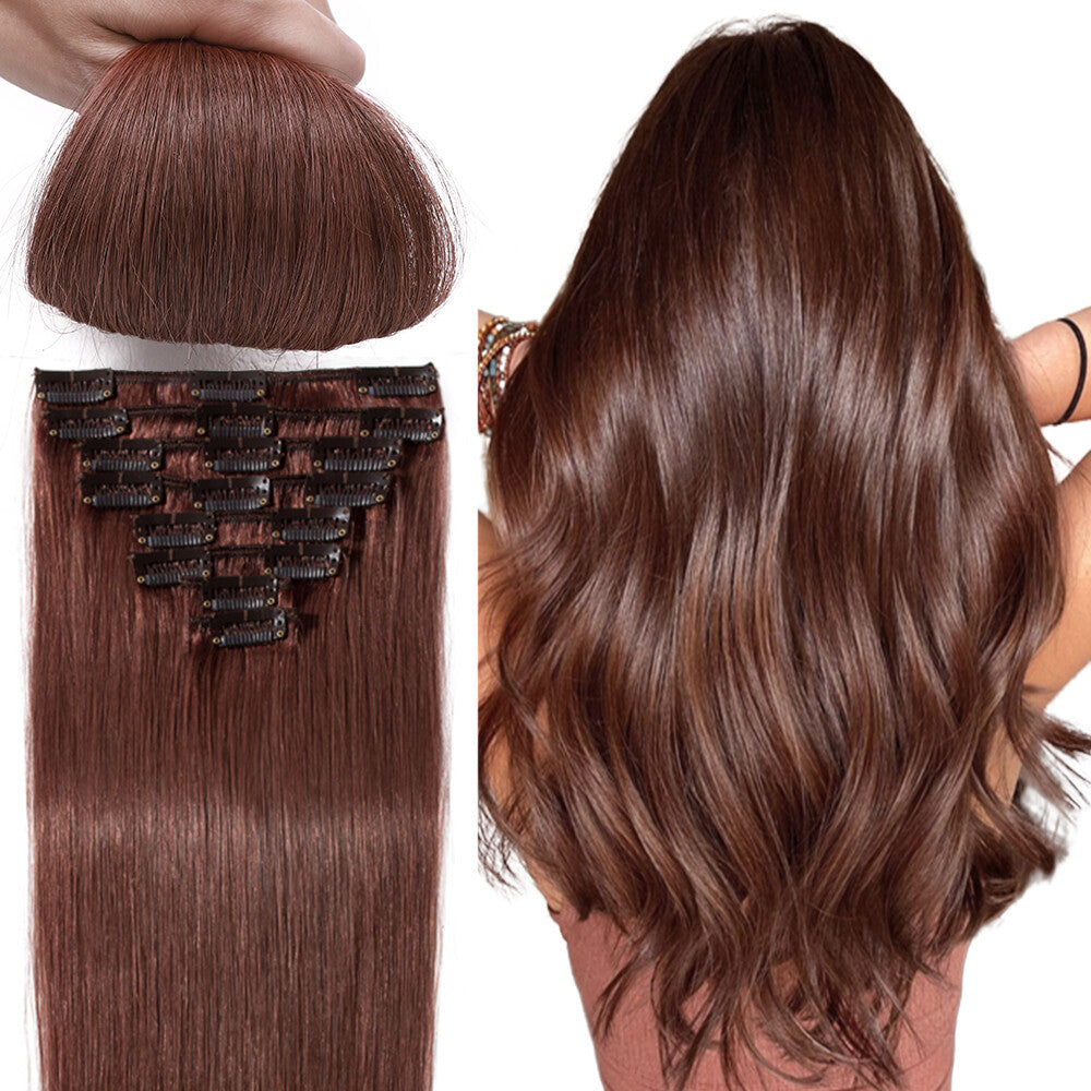 Clip-In Hair Extensions Full Head Set - Remy Human Hair, Multiple Colors & Lengths