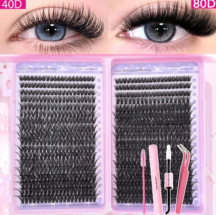 Eyelash Extension Kit Clusters with Bond & Seal - Fluffy Wispy Volume Set
