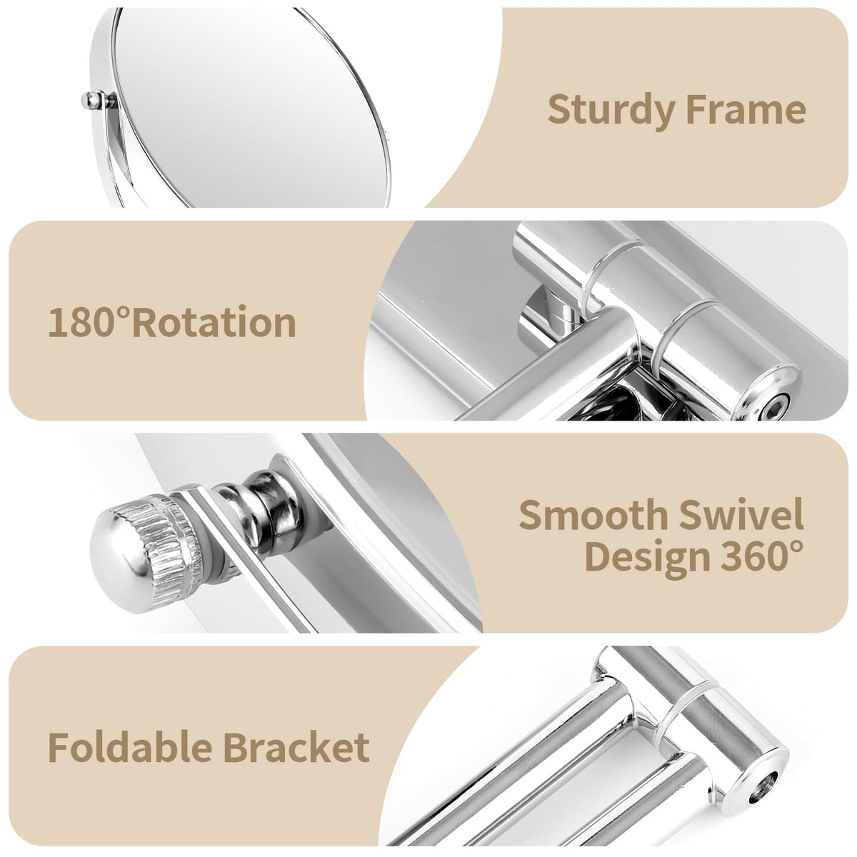 Large Wall Mounted Makeup Mirror 1X/7X Magnification, 9-Inch Chrome