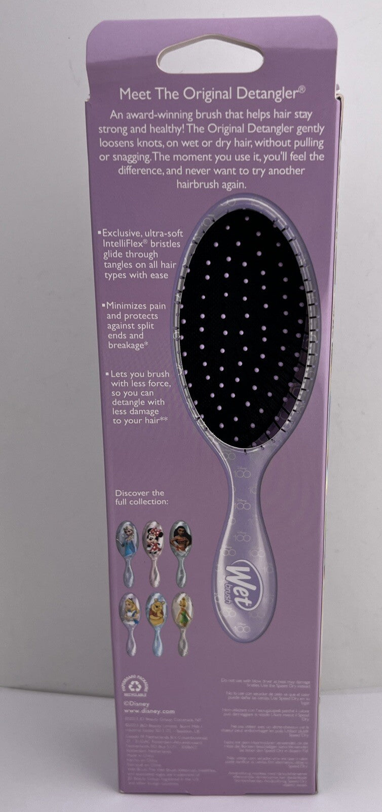 Wet Brush Detangler Hair Brush CHARACTERS Collection 9-Inch Oval Purple