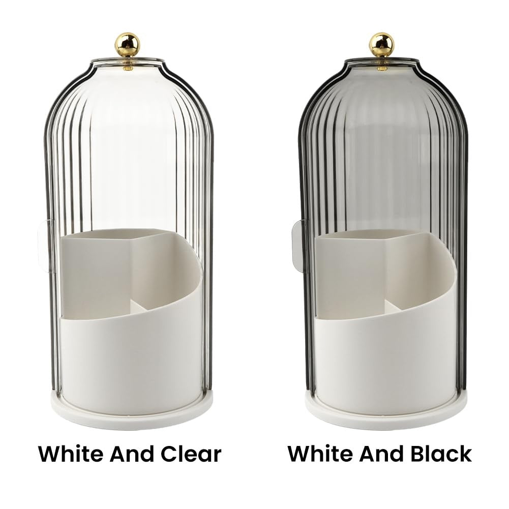 Rotating Makeup Brush Holder with Lid - Waterproof Dustproof Organizer for Vanity