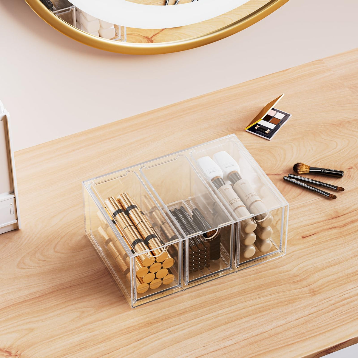Clear Acrylic Hair Accessories Organizer with 3 Stackable Drawers for Girls