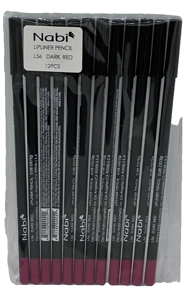 NABI Lip Liner Pencil Dark Red 12 Pack - Longlasting Makeup Supplies