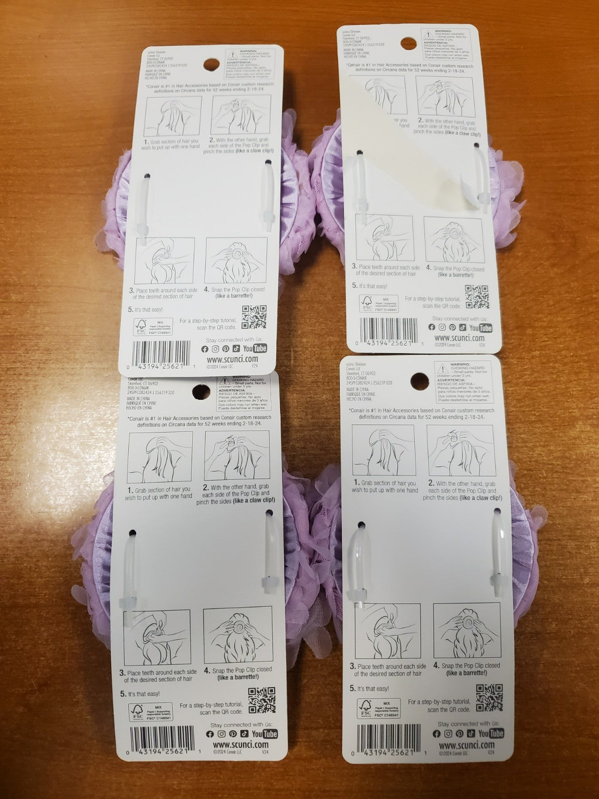 4 Pack: Scunci Pop Clip Spring Collection Purple Claw Barrette (6211)