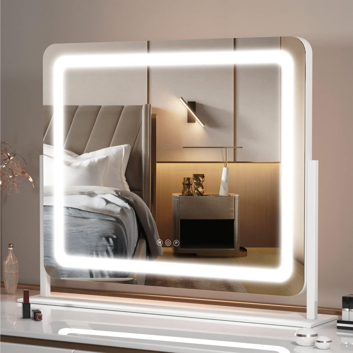 LED Makeup Mirror with Lights 24.2x20 Dimmable 10X Magnification 360° Rotation