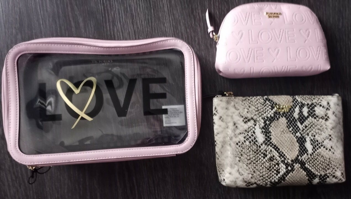 Victoria's Secret 3-Piece Beauty Pouch Set - New Love Python