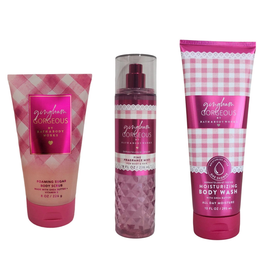 Gingham GORGEOUS Body Care Set with Body Wash, Sugar Scrub & Mist