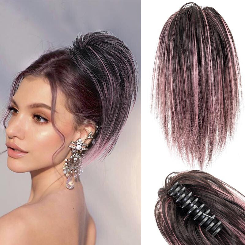 Natural Clip-On Messy Bun Hair Piece Claw Clip Hair Extension for Weddings