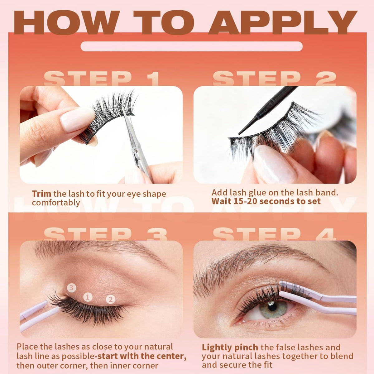 18mm 3D Mink False Eyelashes Cat Eye Volume Strip Lashes - Reusable