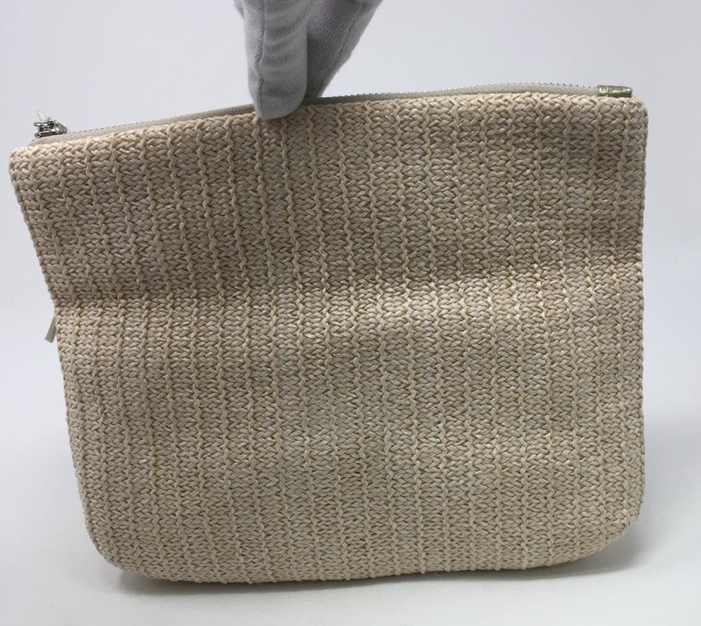 Faux Raffia Tassel Women's Clutch Bag - Small Beige Cosmetic Bag