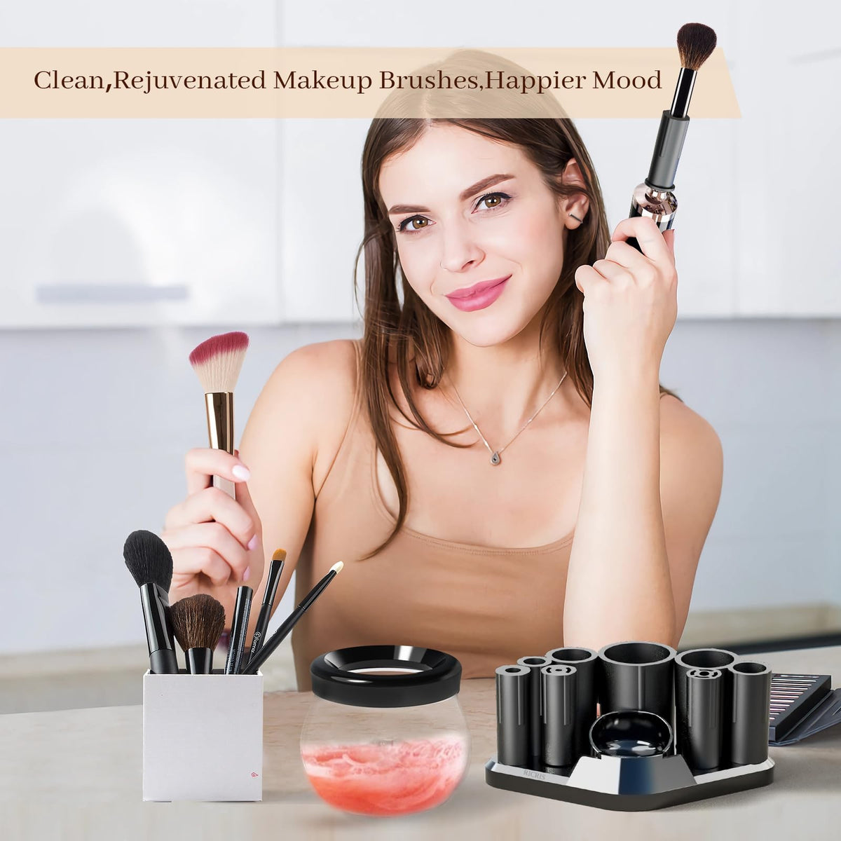Electric Makeup Brush Cleaner and Dryer - Fast 30-Second Spin, Black