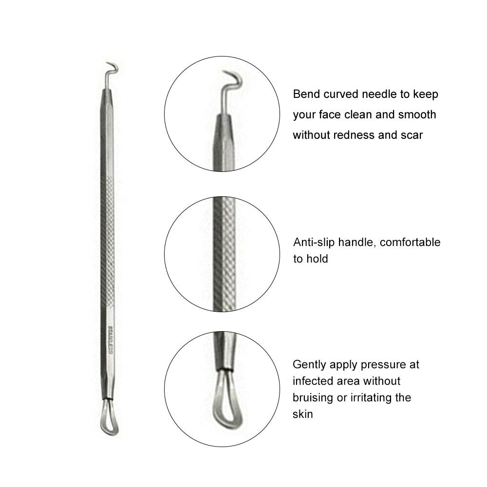 Blackhead and Acne Comedone Extractor Kit - Stainless Steel Pimple Remover with Tweezers & Case