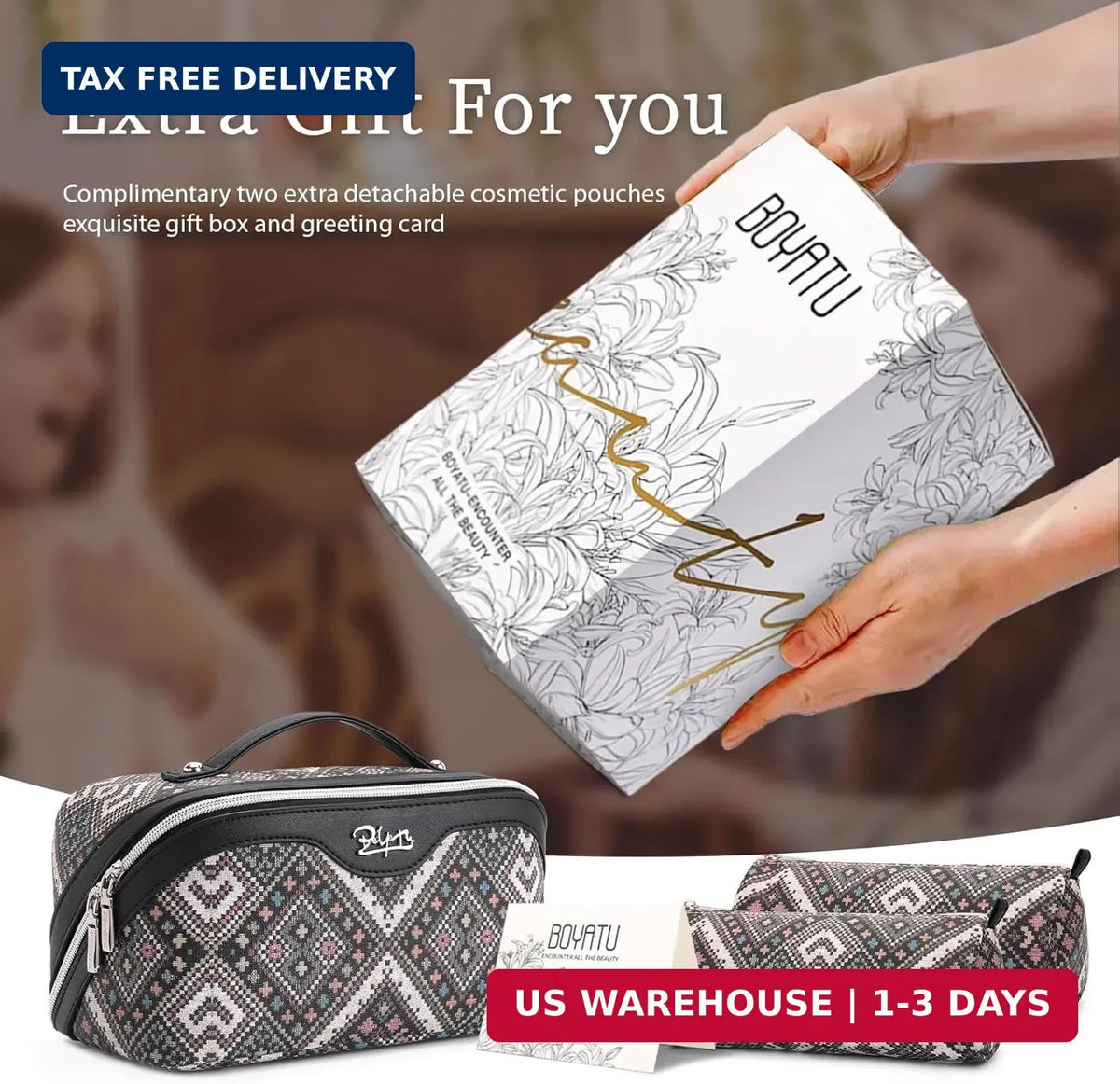 Travel Makeup Bag Organizer Set - Waterproof Leather, Large Capacity, 3-Piece