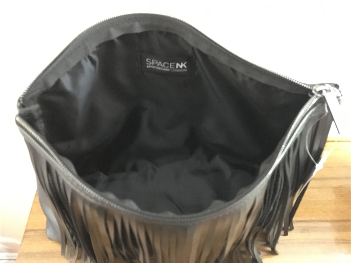 Black Faux Leather Makeup Bag with Fringe - Travel Cosmetic Case