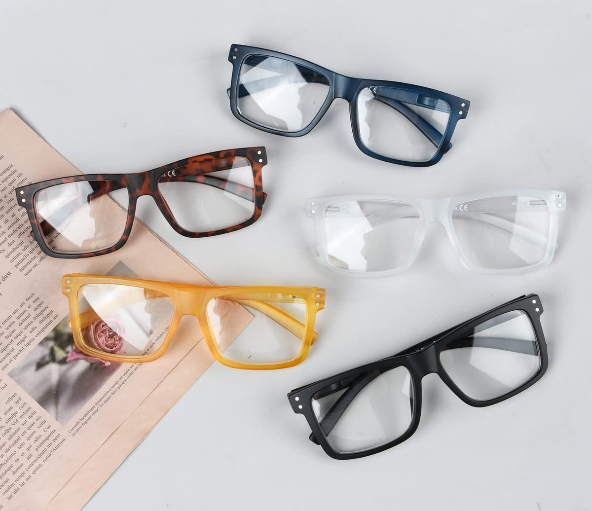Oversized Square Reading Glasses +1.50 5-Pack Mix Color for Men & Women