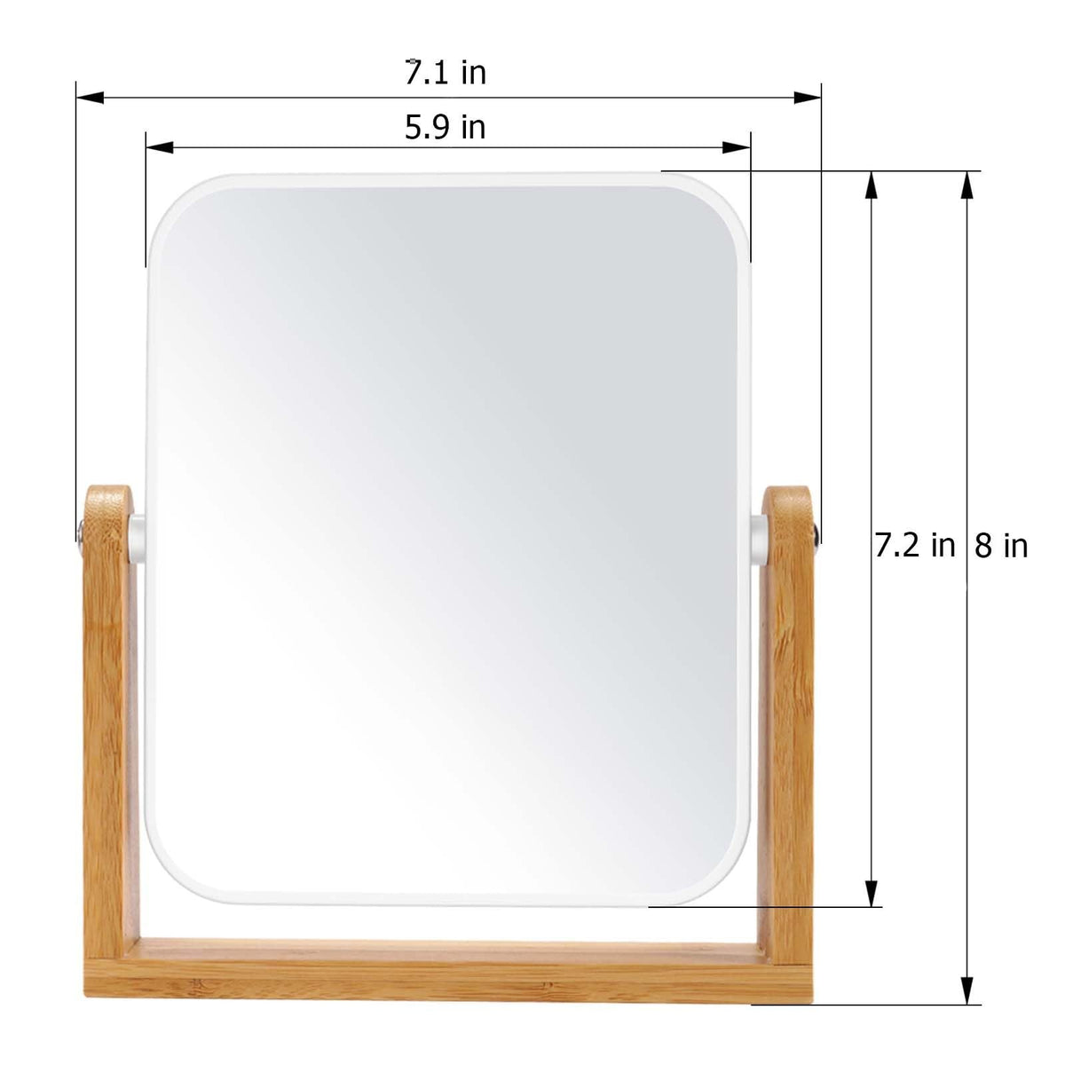 Double-Sided Makeup Mirror with Bamboo Stand, 8-Inch Tabletop Vanity Mirror, Cream