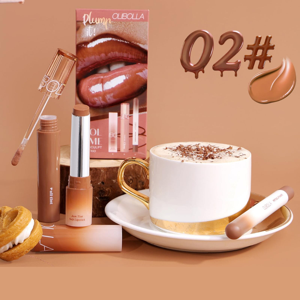 Lip Makeup Set with Lip Liner, Lip Gloss & Nourishing Lip Balm - Brown Tones