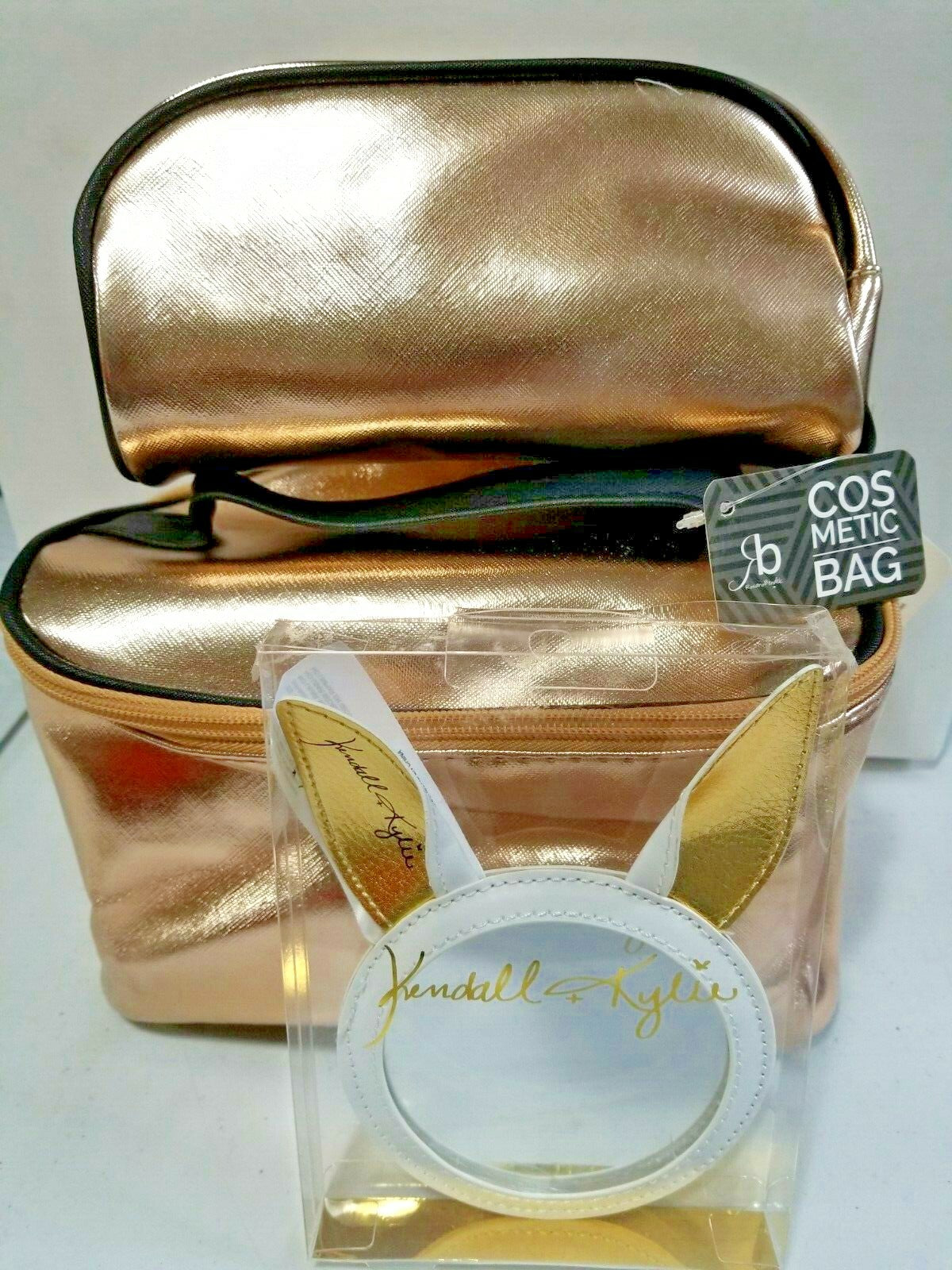 Kendall + Kylie White Bunny Mirror & Rosario Cosmetic Bags 3-Piece Set