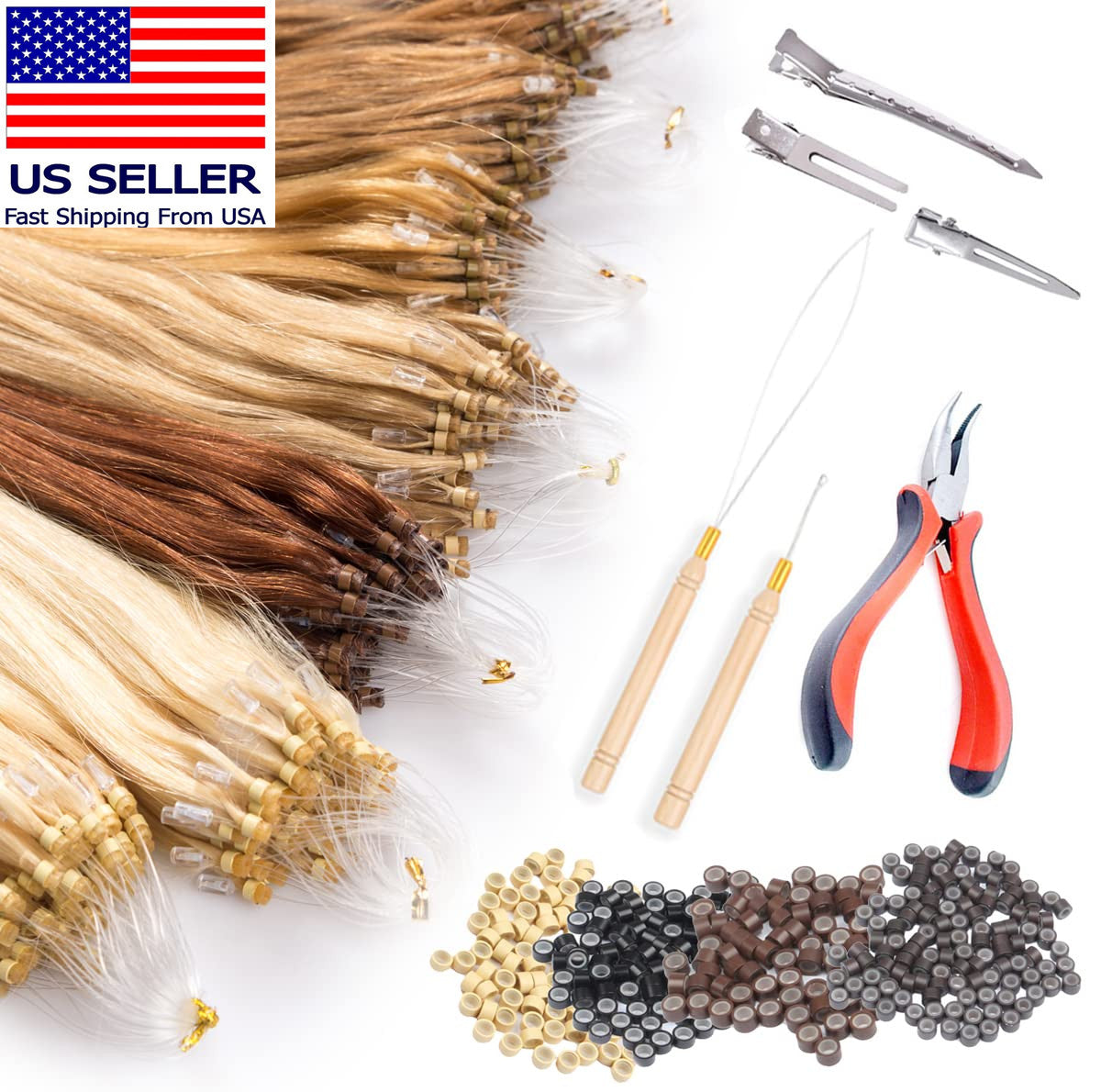 Hair Extension Loop Needle Threader Set for Micro Link Beads & Dreadlocks