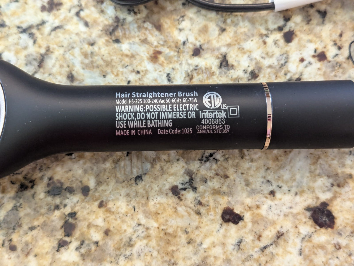 Hair Straightener Brush HS-225 with 6 Temperature Settings - Black Gold Travel-Ready