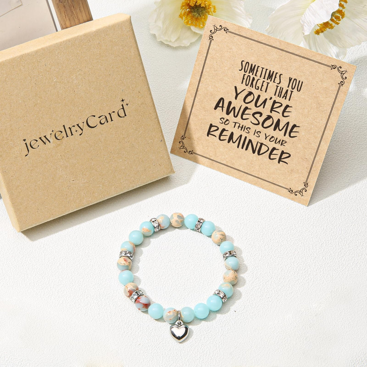 Women’s Turquoise Heart Bead Strand Bracelet - Inspirational Jewelry Gift