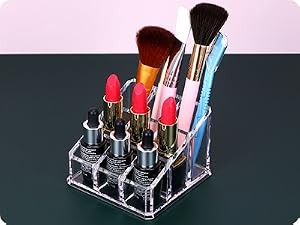 9-Slot Lipstick and Lip Gloss Organizer, Clear Acrylic Makeup Storage