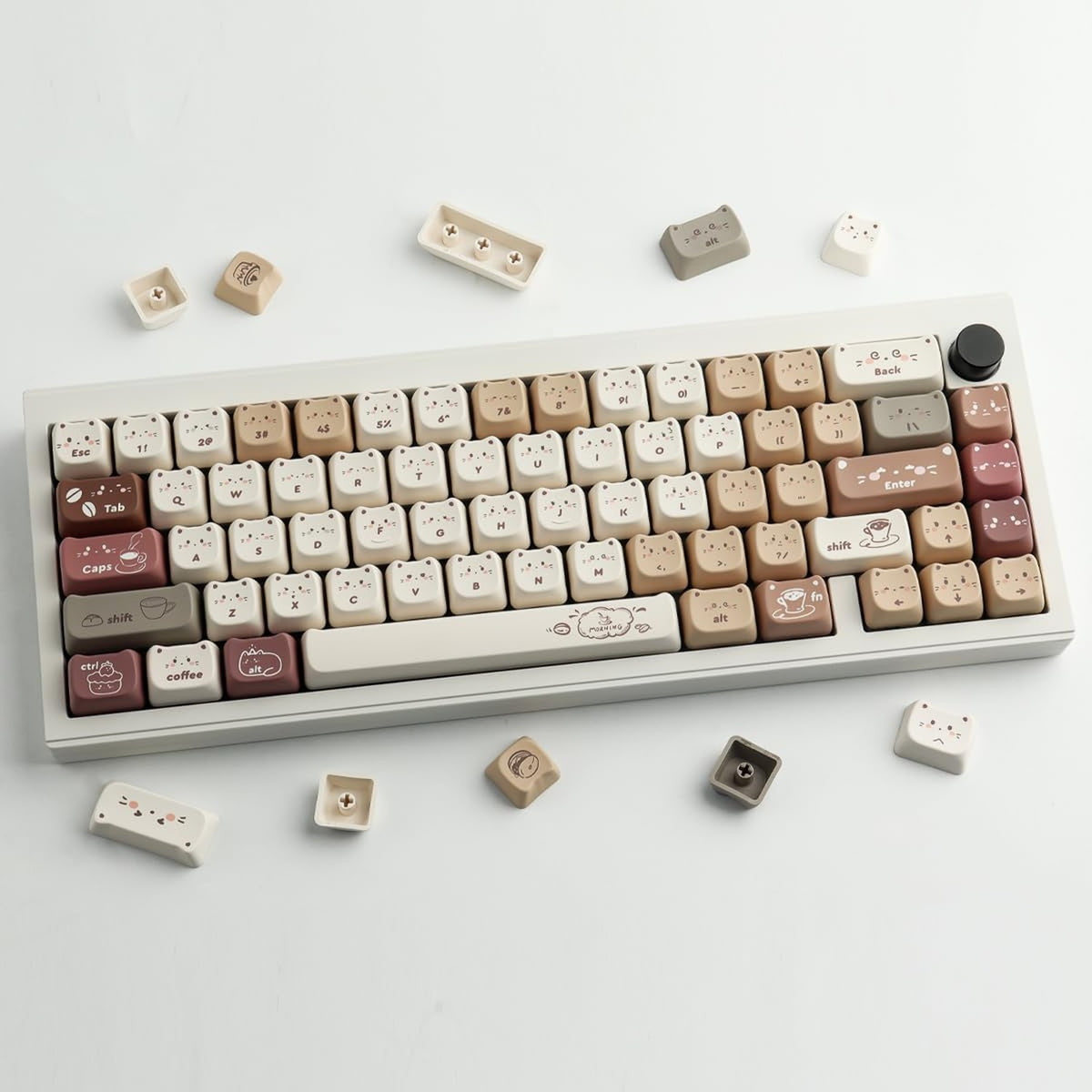 PBT Keycap Set 142 Keys Coffee Cat Themed Mechanical Keyboard Accessories