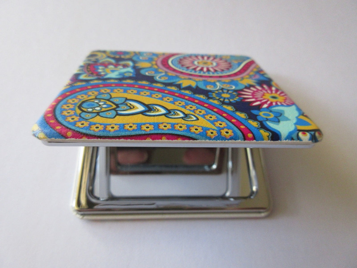 Double-Sided Travel Compact Mirror for Purse in Paisley Print