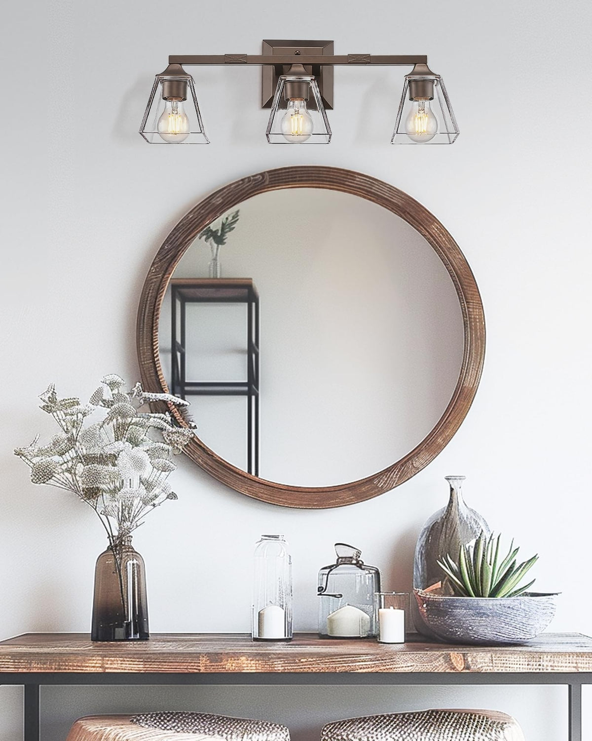 Farmhouse Bathroom Light Fixtures - 3-Light Vanity Wall Sconce with Glass Shades