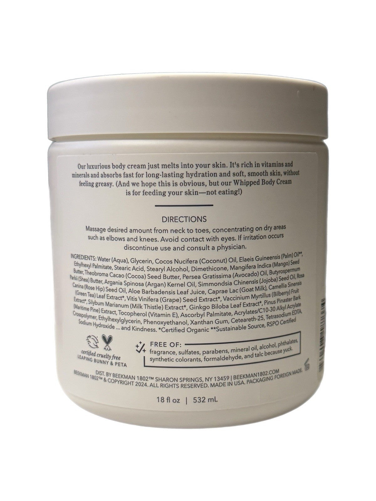 Beekman 1802 PURE goat milk Whipped Body Cream 18 oz, New Sealed, As