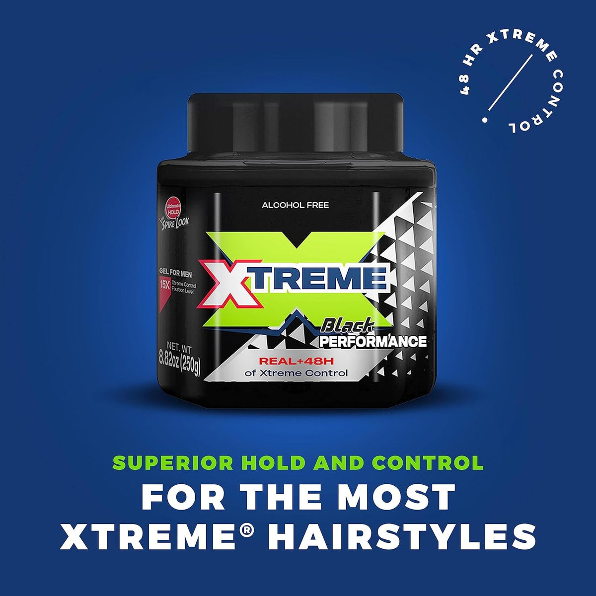 Extreme Black Hair Gel - Extra Strong Hold, 48H Control, Alcohol-Free 8.81 Oz